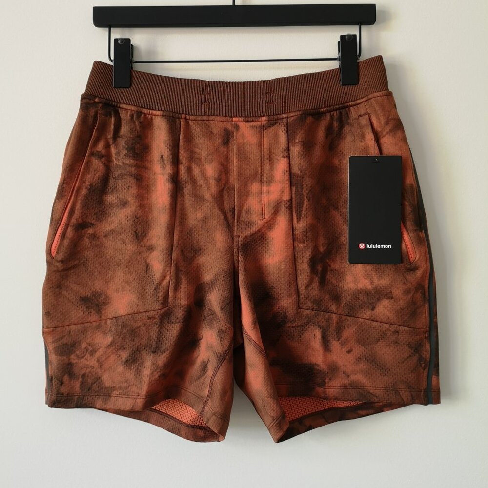 NWT LULULEMON DDWC Orange Black Textured Tech Shorts 7" LL Men's Medium